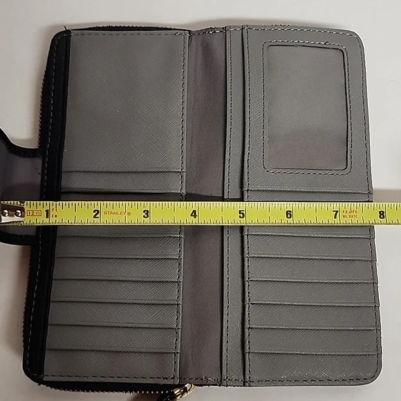 Fossil Metallic Pewter w/Taupe/Gray Inside Wristlet Wallet/Card Holder Clutch - Picture 9 of 11